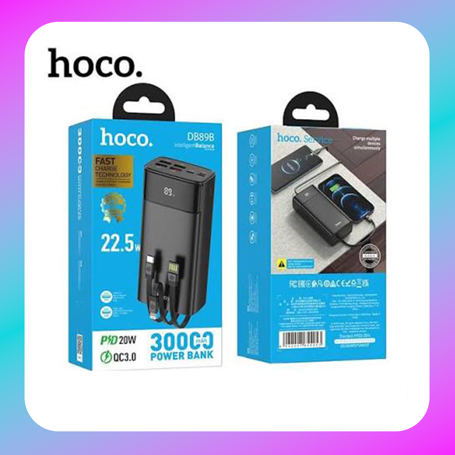 Hoco DB89B Element 22.5W fully compatible power bank with digital-display and cable(30000mAh) Secondary image