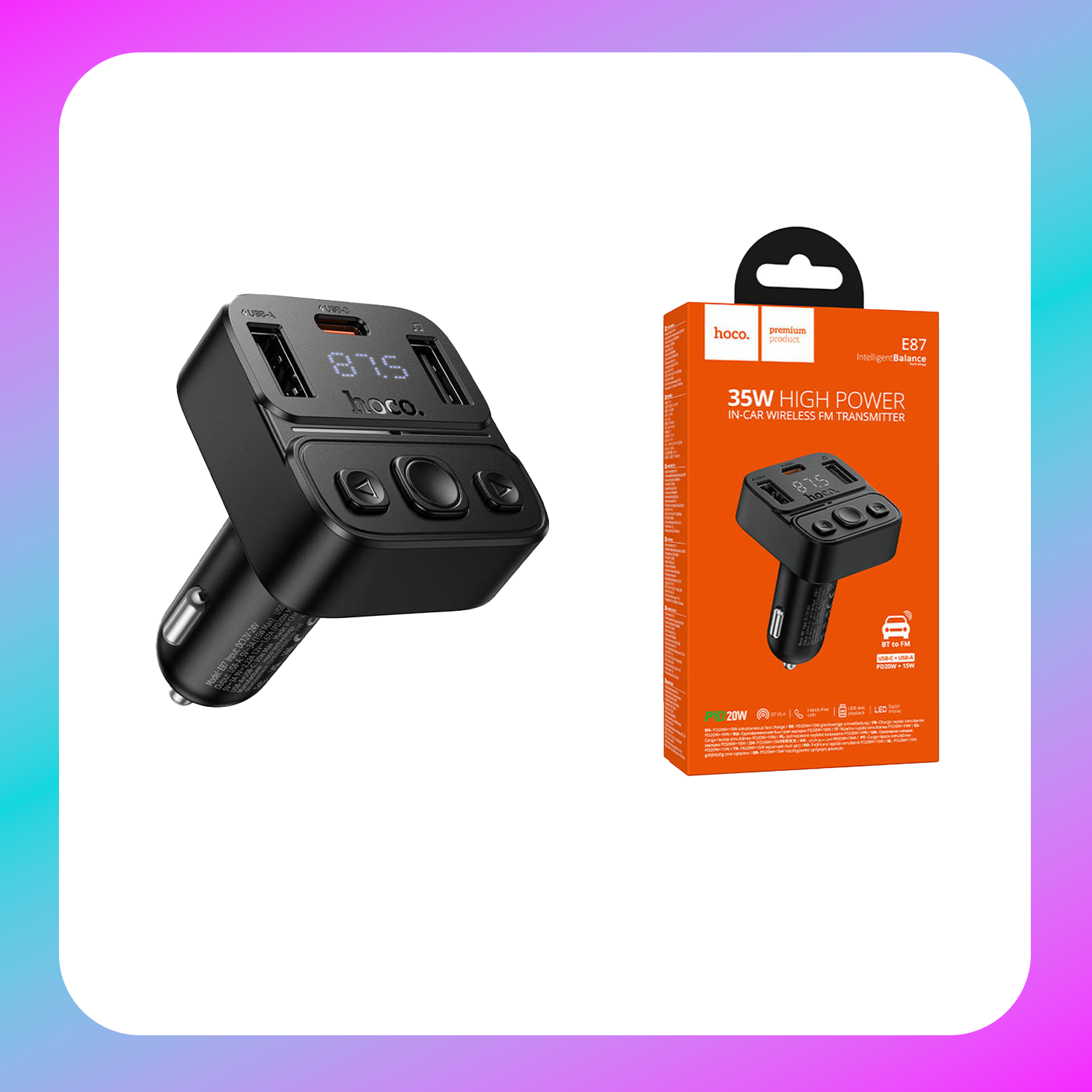 Hoco E87 Delta 35W(1A1C) car BT FM transmitter