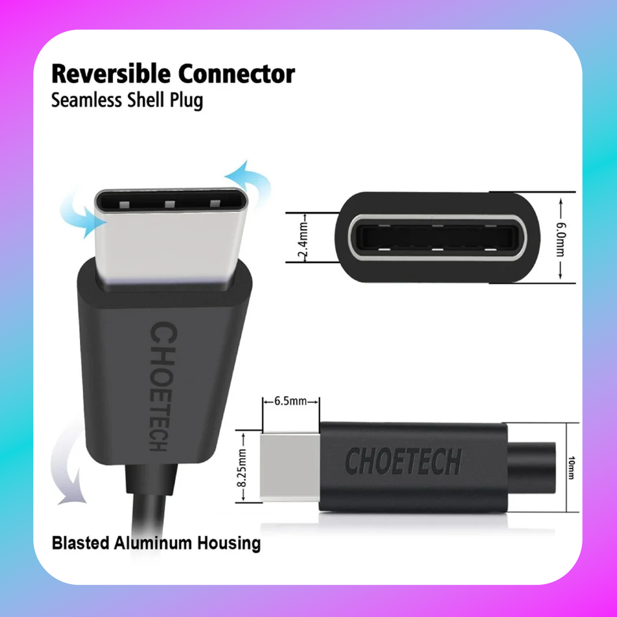 Choetech USB-A to type-c PVC cable 2m (AC0004)