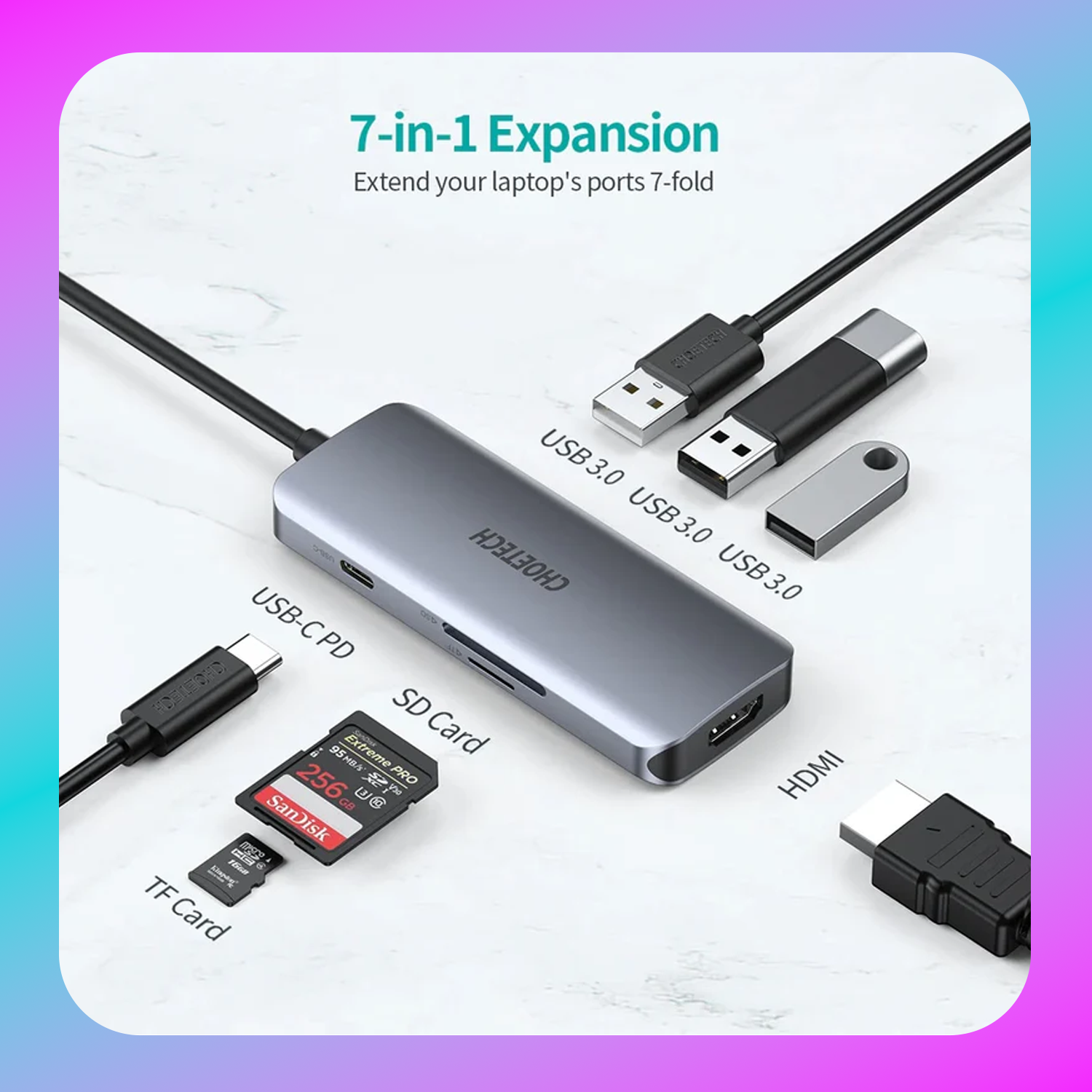 Choetech 7-in-1 USB-C to HDMI Multiport Adapter (HUB-M19) Secondary image