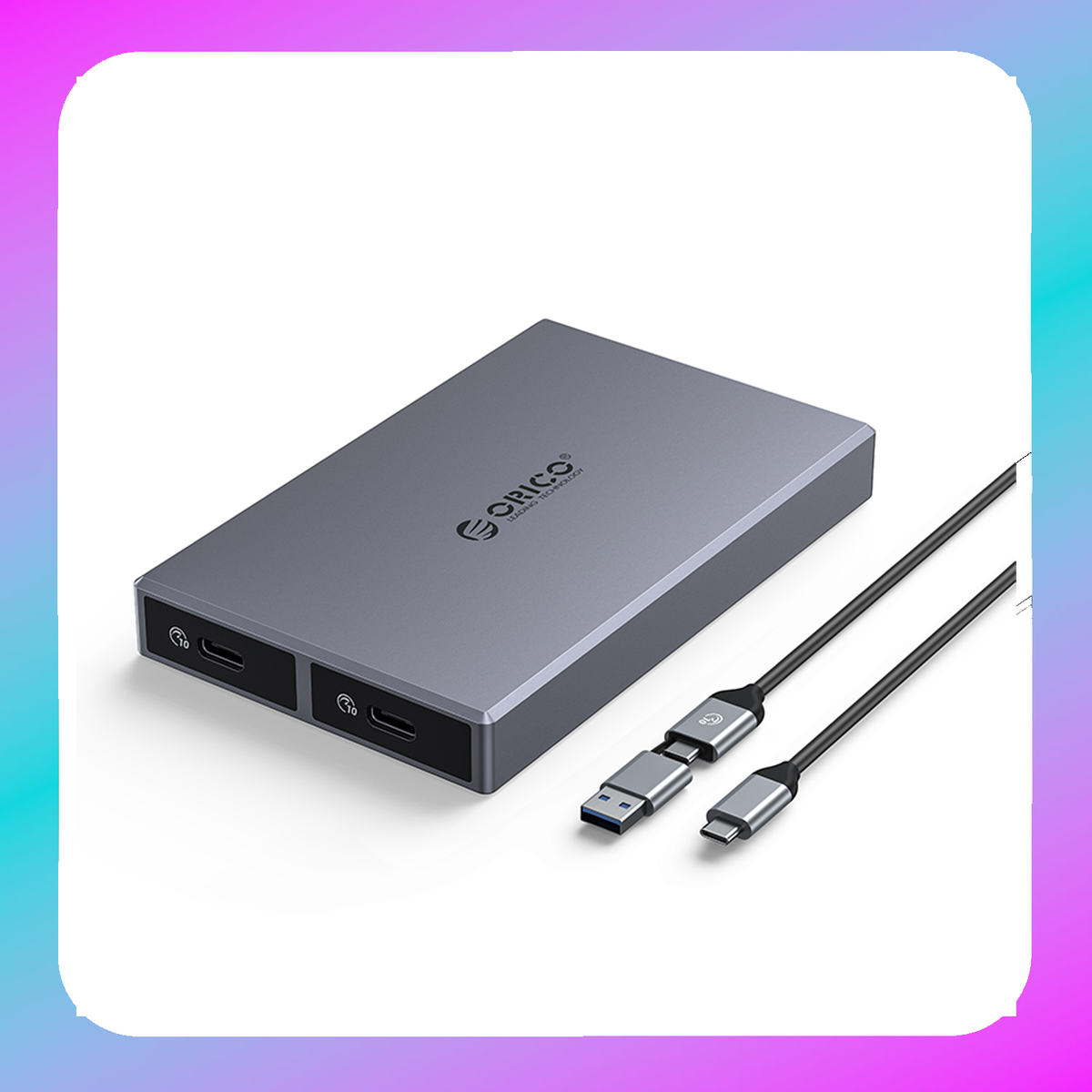 ORICO Dual-bay M.2 NVME + SATA SSD Enclosure (CM2C3-2SN-GY-BP) Main image
