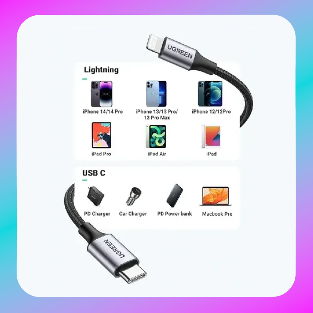 UGREEN MFI USB-C to Lighting Nylon Braided Charging Cable 2m