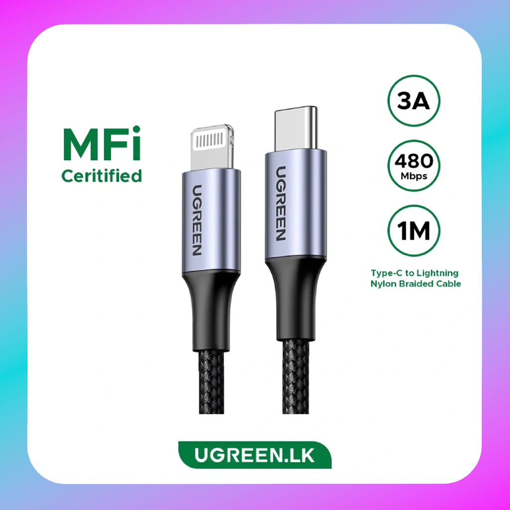 UGREEN MFI USB-C to Lighting Nylon Braided Charging Cable 2m