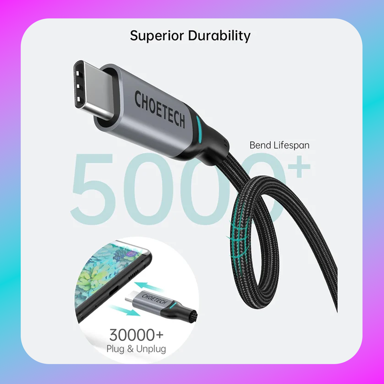 Choetech PD100W USB-C to USB-C Nylon Cable (XCC-1002) Secondary image