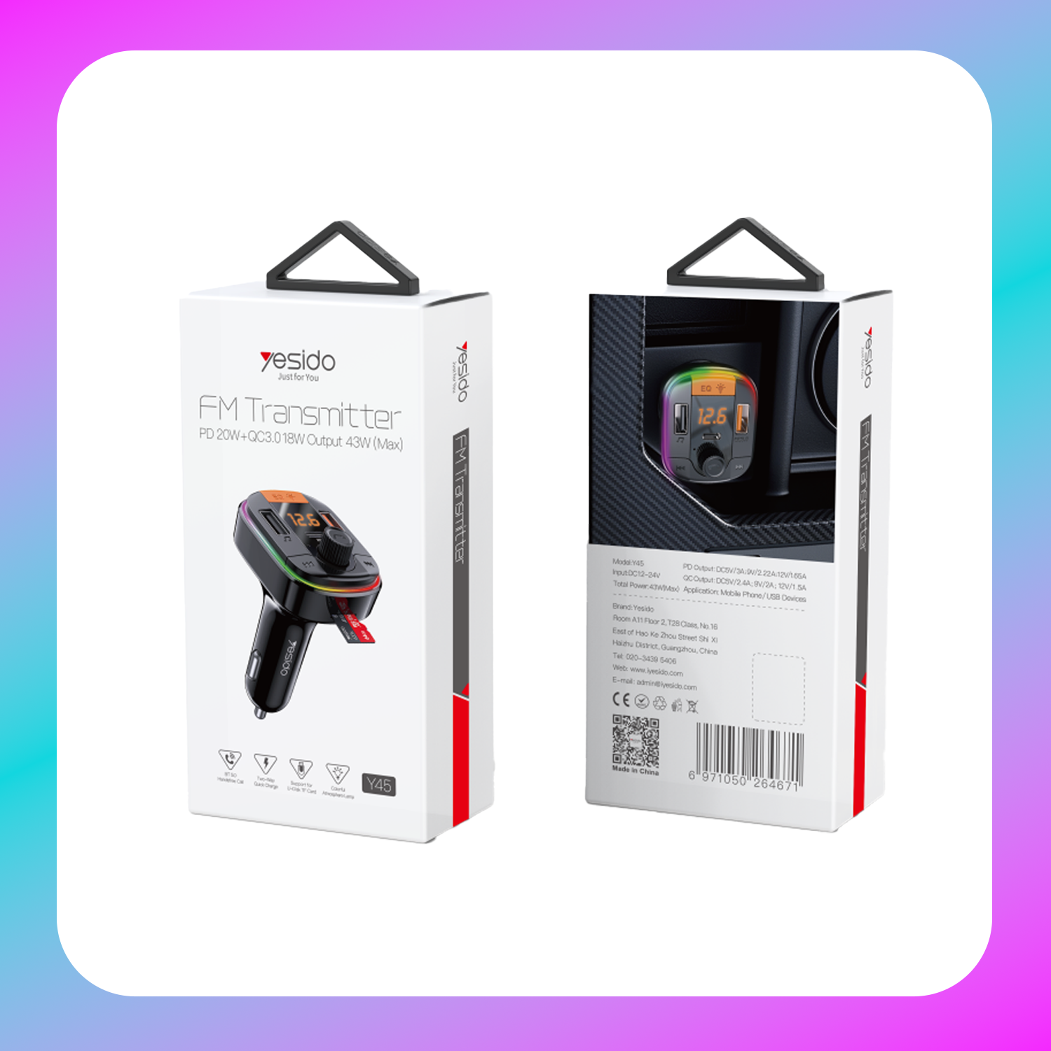 Yesido Y45 Bluetooth to FM Convert 43W Fast Car Charger Secondary image
