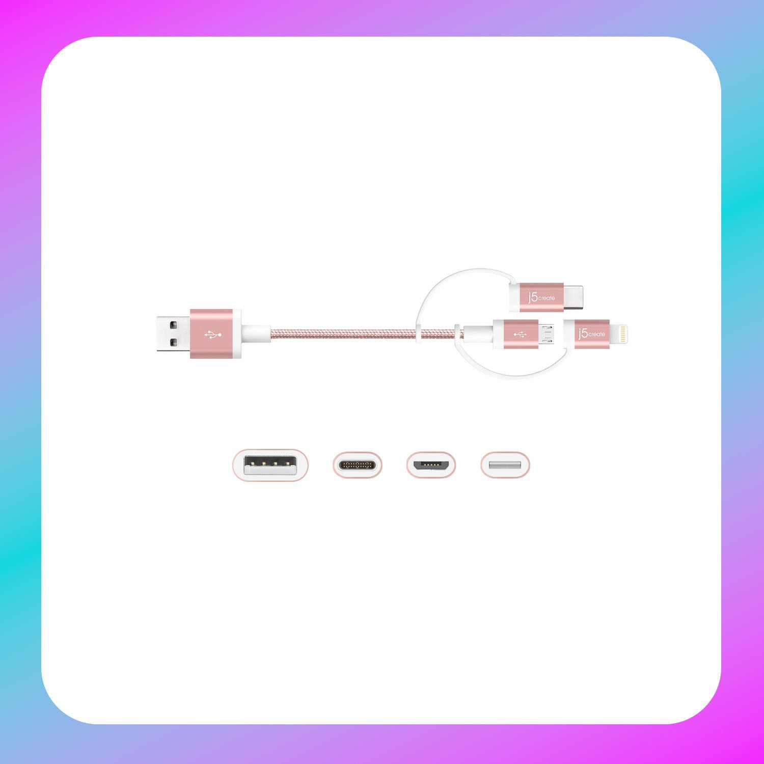 J5 Create 3-in-1 Charging Sync Cable. Lightning +Type-C +Micro-B (Cable Length 3.3Ft) Secondary image