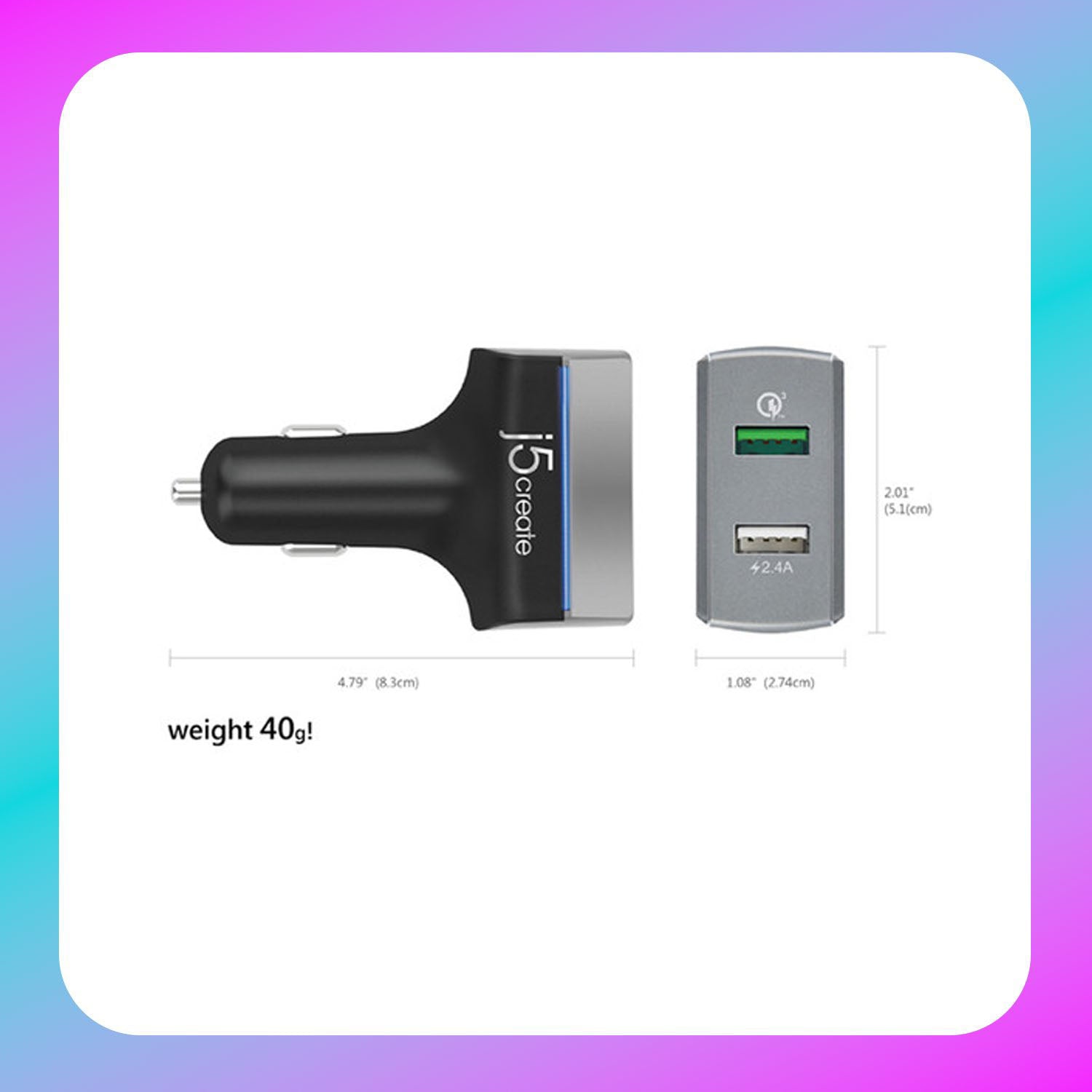 J5 Create 2-Port USB QC 3.0 Car Charger