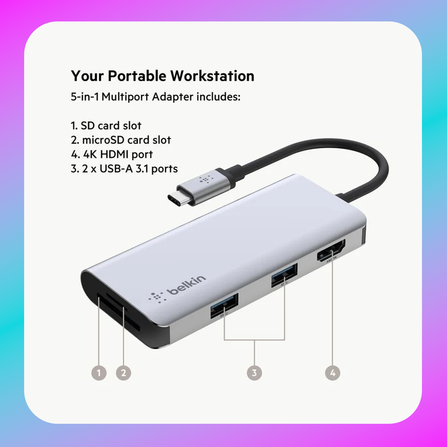 Belkin USB-C Multiport Hub (5 in 1) Secondary image