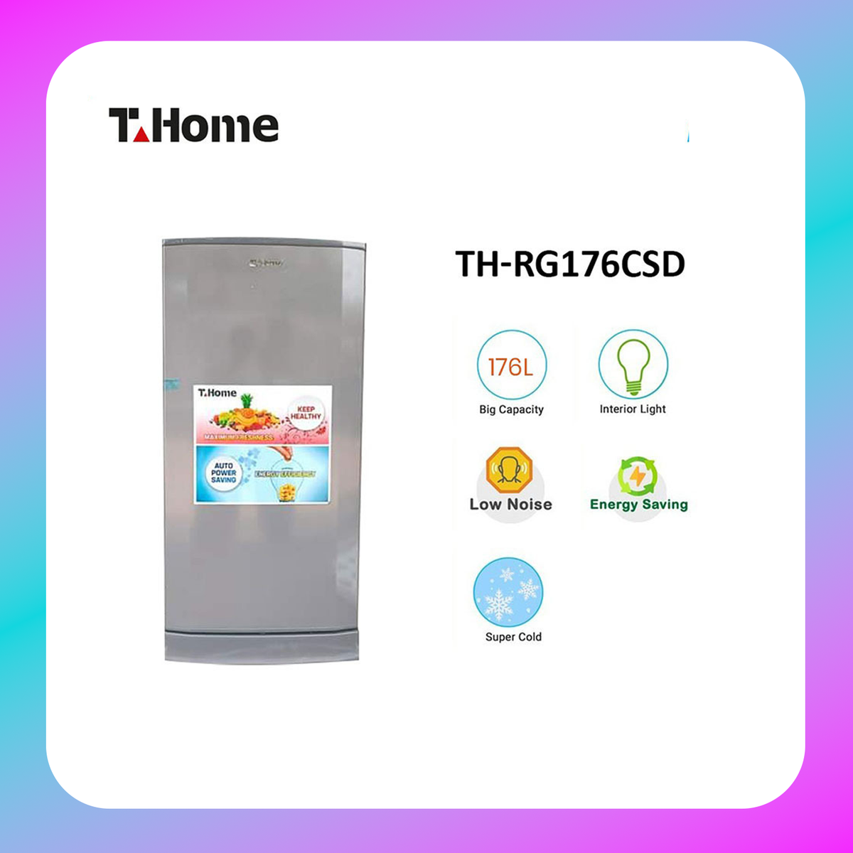 T-Home 176L One Door Refrigerator (TH-RG176CSD-GR)