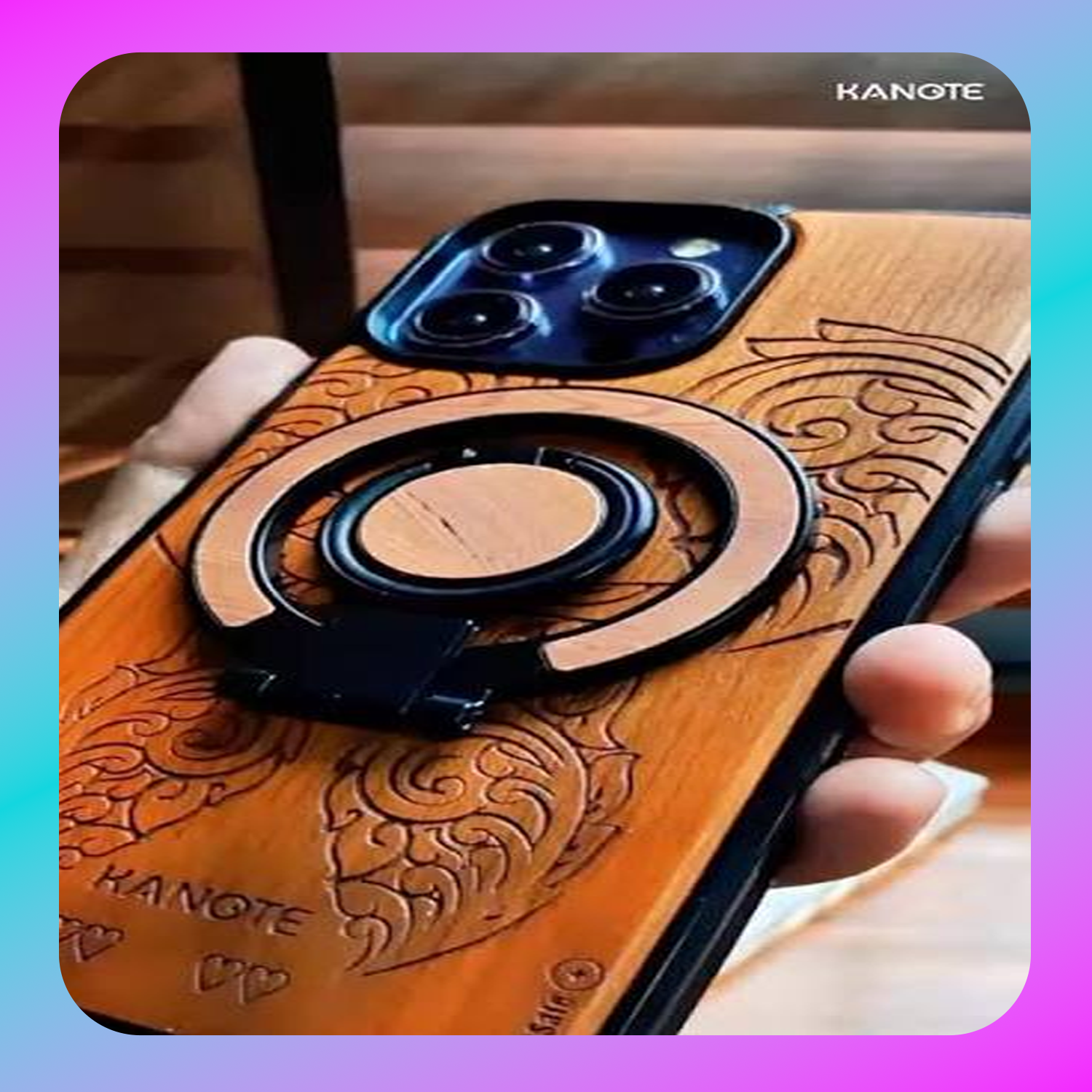 Kanote Magnetic Phone Ring Holder (Wood Grain)