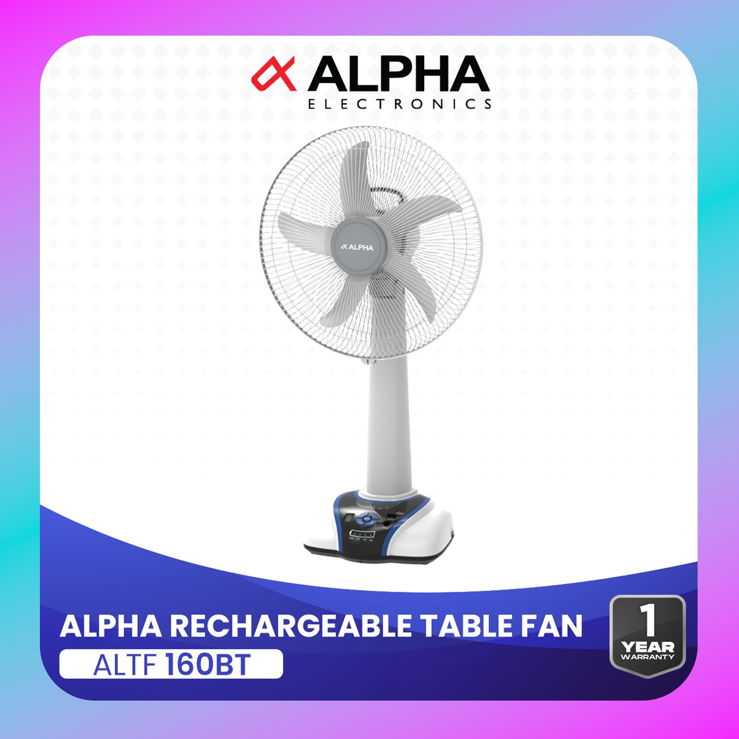 Alpha ALSF 160BT Rechargeable Stand Fan Main image