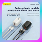 Foneng US18 PD 30W GaN Fast Charger 2-Port (USB-C + USB-A) with Type-C to Type-C Cable