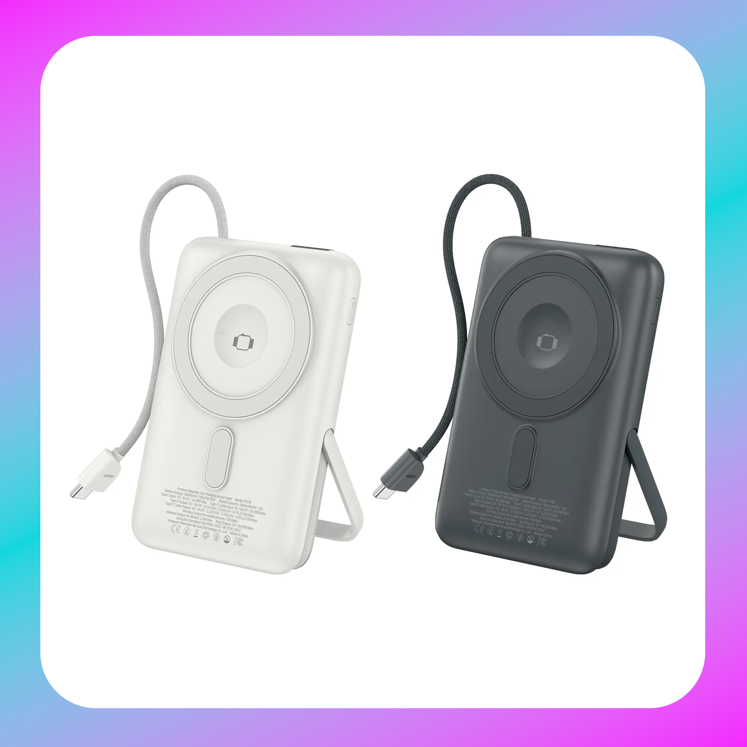 Foneng PX118 10000mAh Magnetic Wireless Power Bank with Built-in Cable & Stand (22.5W) Main image