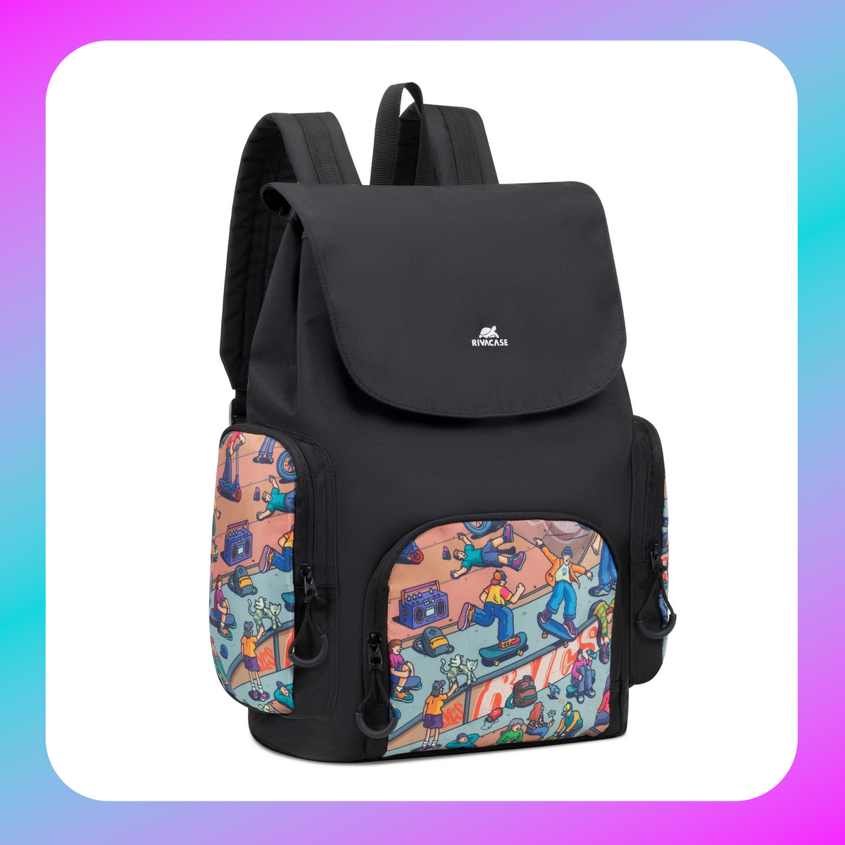 RIVACASE 5425 Agora black Urban Print backpack "Skaters", 15L / 12 Main image
