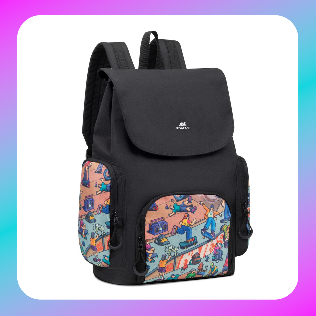 RIVACASE 5425 Agora black Urban Print backpack "Skaters", 15L / 12