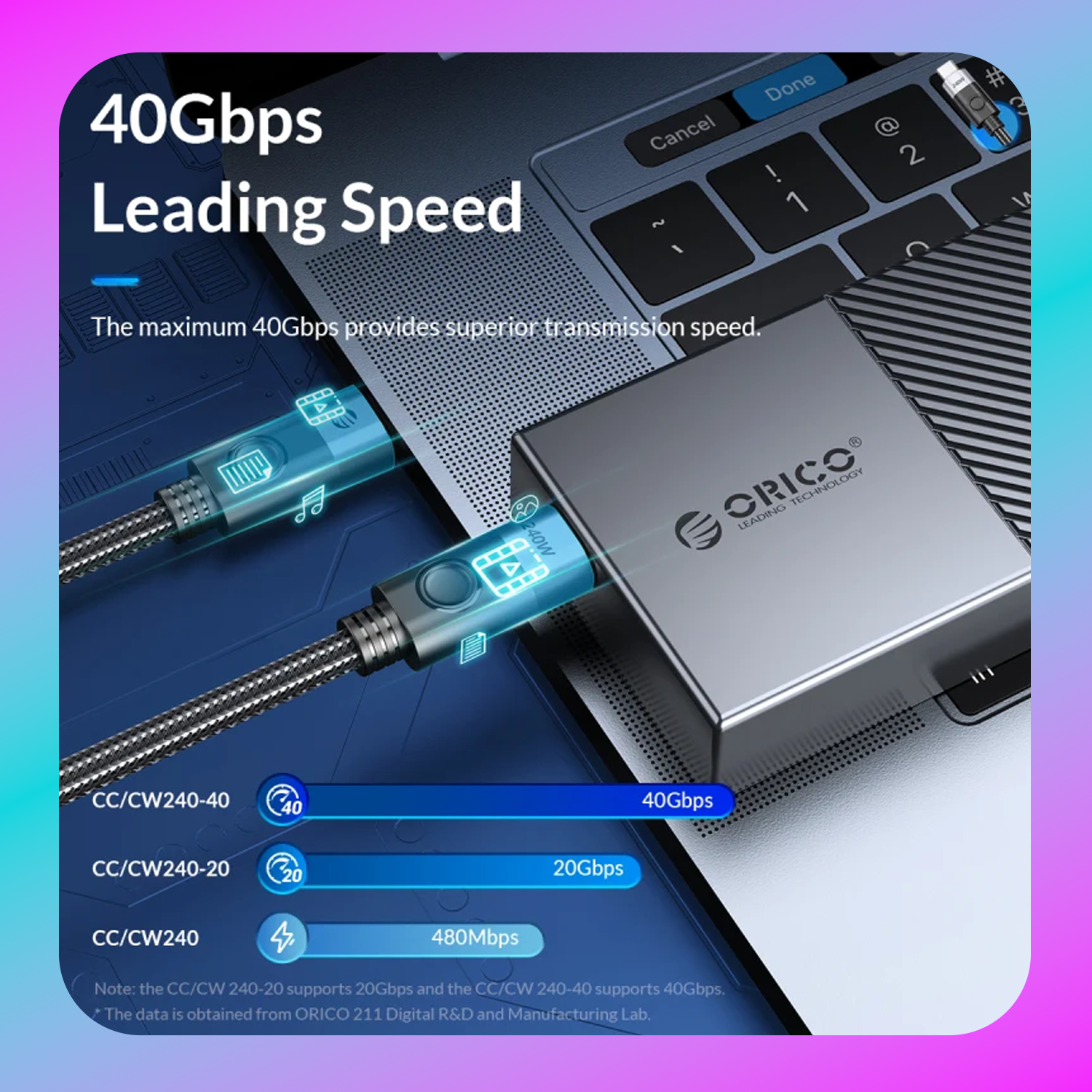 Orico USB-C PD240W Multifunctional Data & Charging Cable (Black) Secondary image