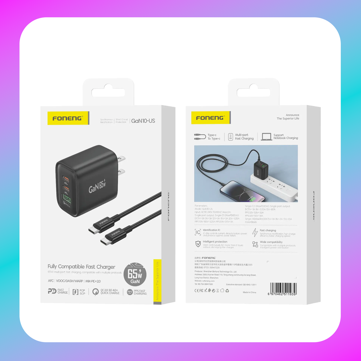 Foneng GaN10-US A+C+C 3-Port GaN Charger (65W) Secondary image