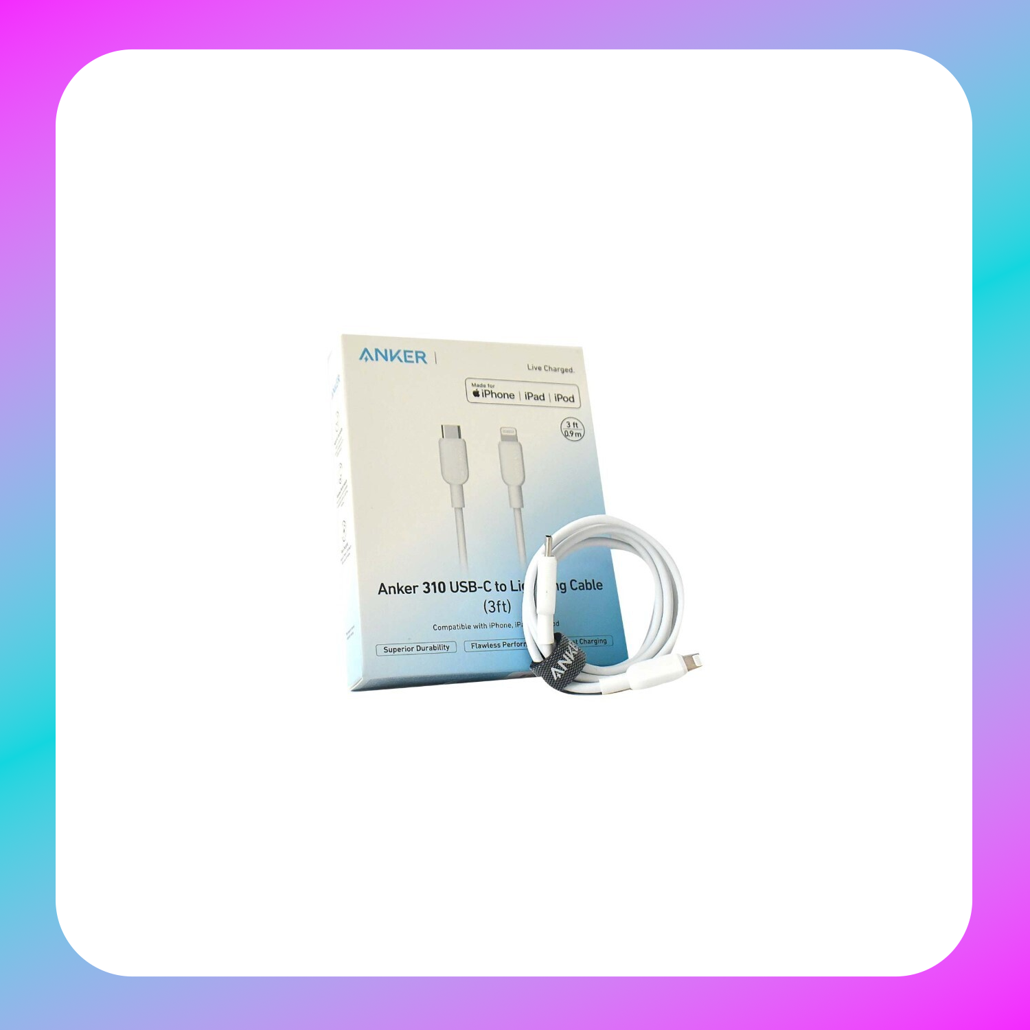 Anker USB C to Lightning Cable(3FT,White)