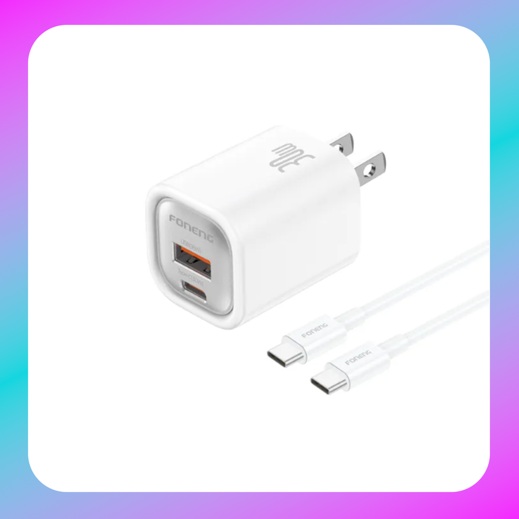 Foneng US18 PD 30W GaN Fast Charger 2-Port (USB-C + USB-A) with Type-C to Type-C Cable